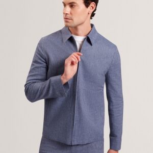 Linen Cotton Zip-Up Harrington Jacket