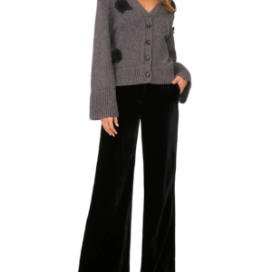 V-Neck Cardigan with Mesh 3D Rose